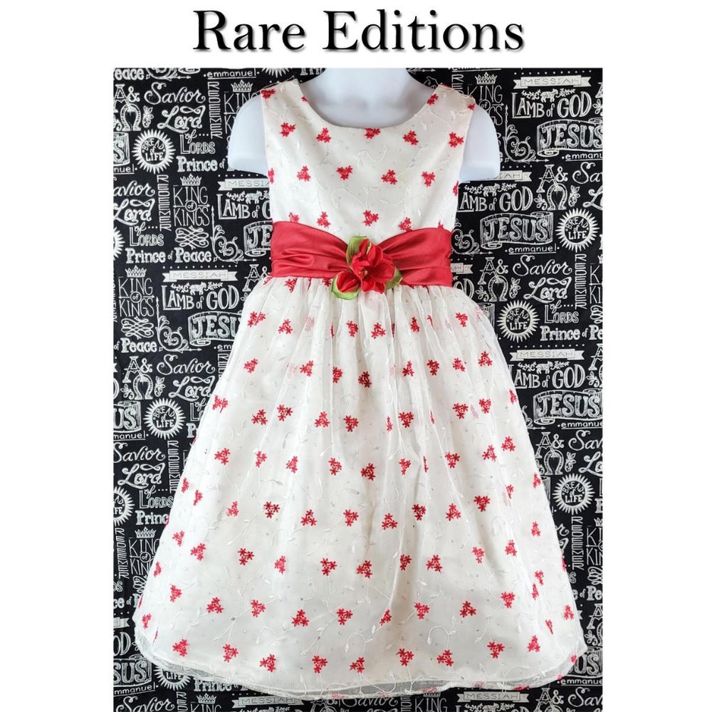 Rare Editions Red & White Snowflake Holiday Christmas Dress Size 5